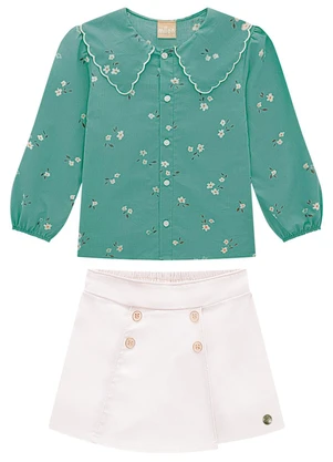 Milon - Conjunto Infantil Menina Flores Verde - MILON