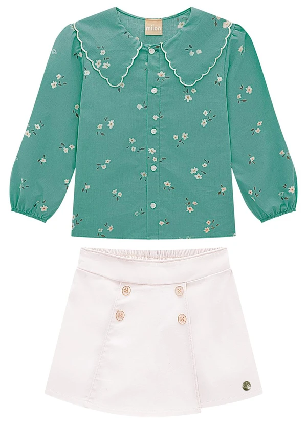Milon - Conjunto Infantil Menina Flores Verde