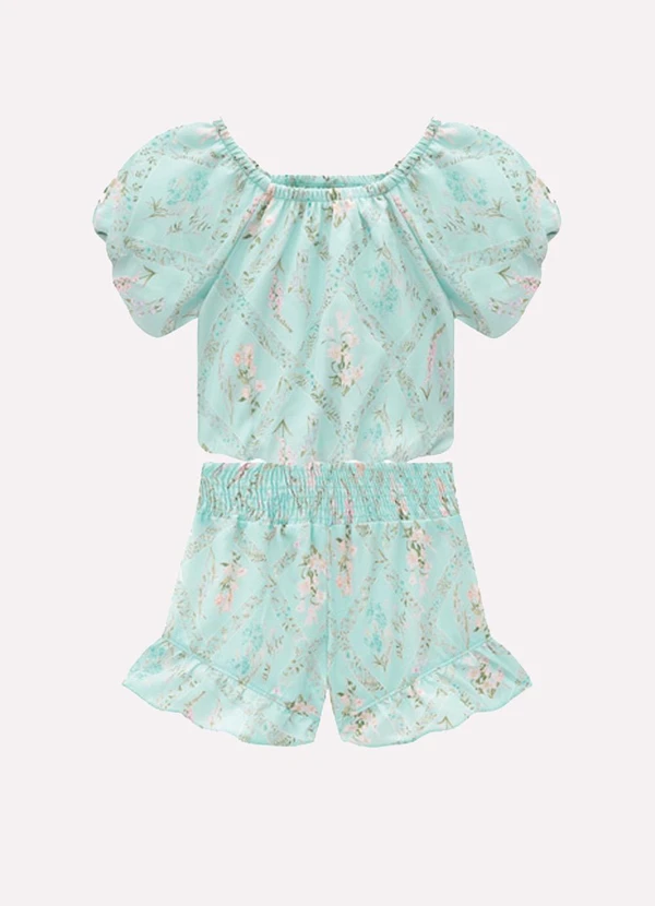 Milon - Conjunto Infantil Menina Flores Verde