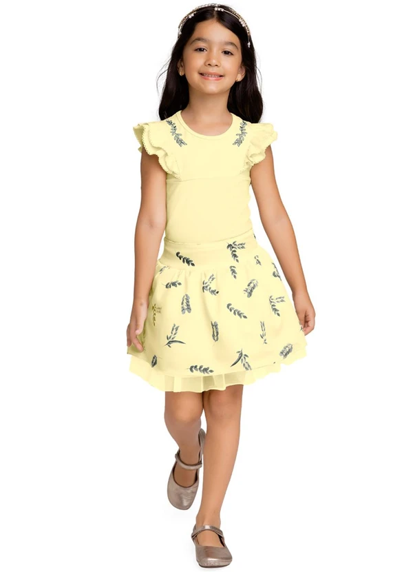 Milon - Conjunto Infantil Menina Folhas Amarelo