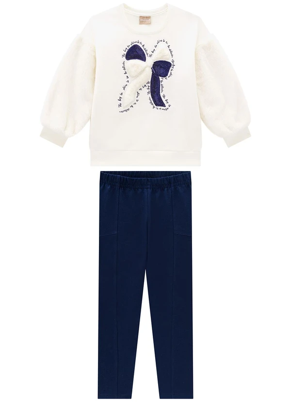 Milon - Conjunto Infantil Menina Laço  Off White