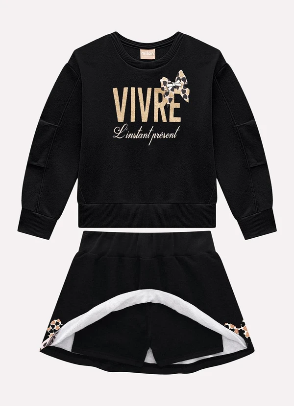 Milon - Conjunto Infantil Menina Laço Preto