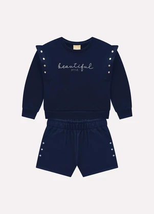 Milon - Conjunto Infantil Menina Lettering  Azul - MILON