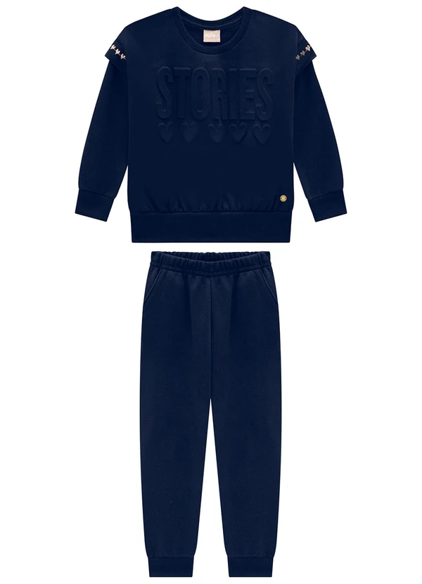 Milon - Conjunto Infantil Menina Lettering Azul