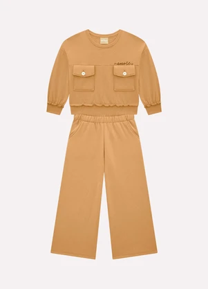 Milon - Conjunto Infantil Menina Lettering Marrom - MILON