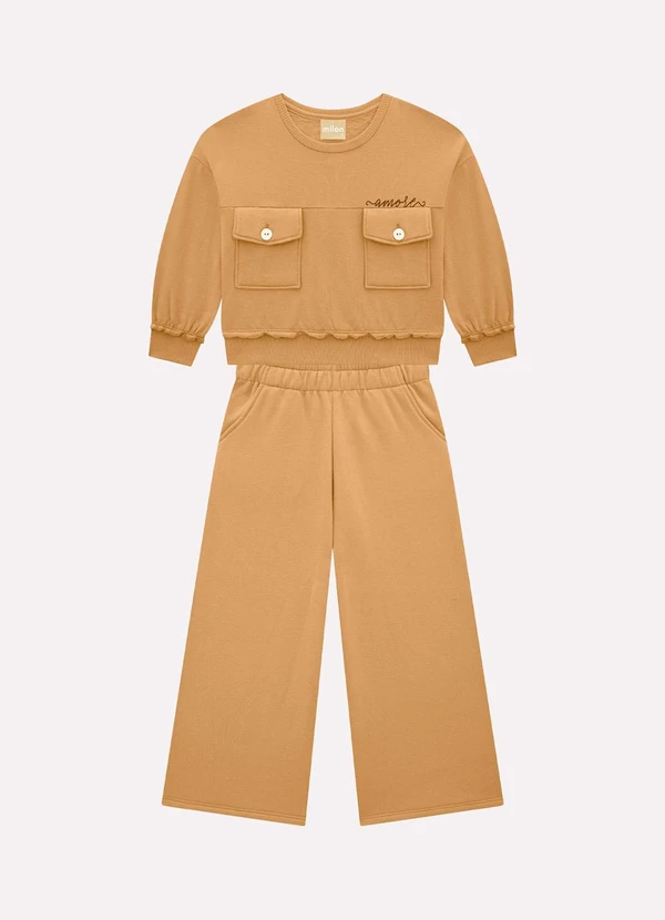 Milon - Conjunto Infantil Menina Lettering  Marrom