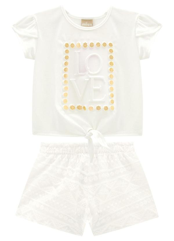 Milon - Conjunto Infantil Menina Lettering Off White