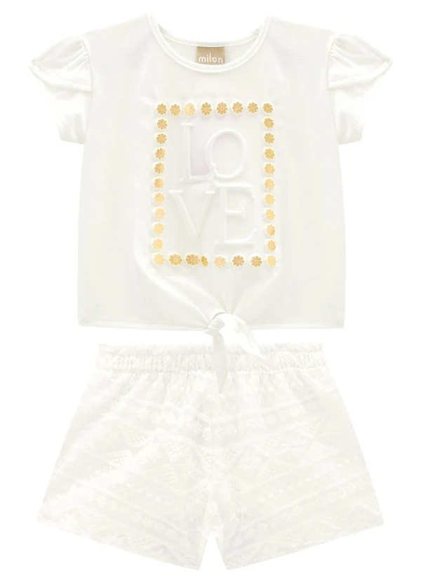 Milon - Conjunto Infantil Menina Lettering Off White
