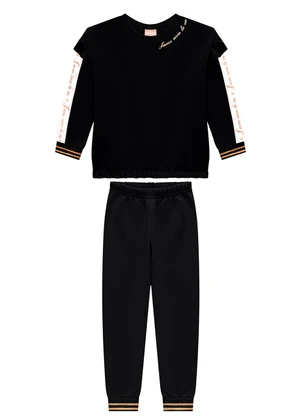 Milon - Conjunto Infantil Menina Lettering Preto - MILON