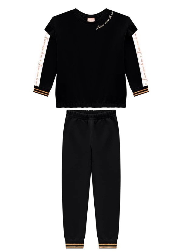 Milon - Conjunto Infantil Menina Lettering Preto