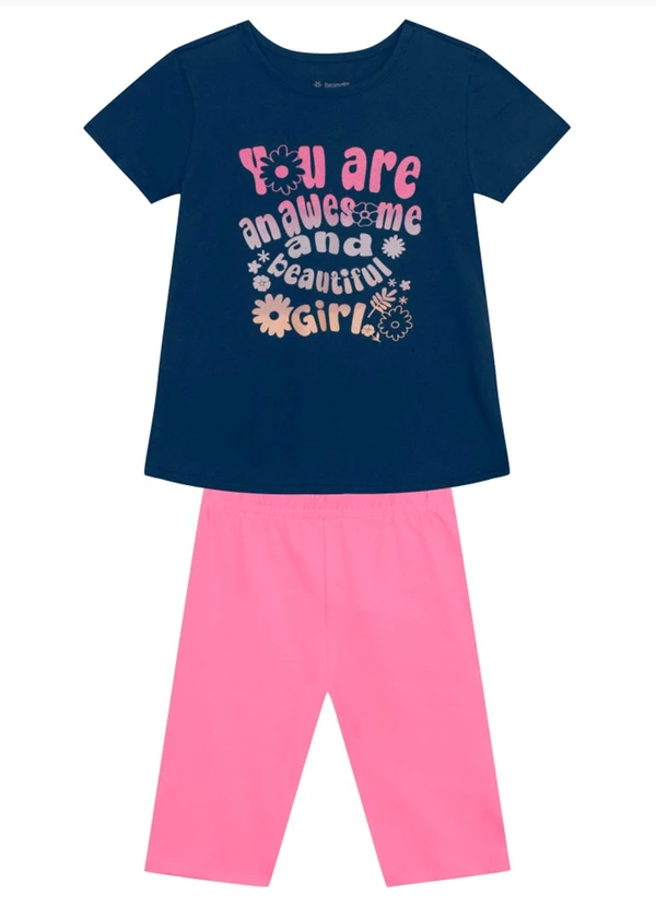 Brandili - Conjunto Infantil Menina Metalizado Azul