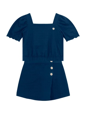 Brandili Mundi - Conjunto Infantil Menina Texturizado Azul - BRANDILI MUNDI