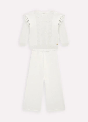 Milon - Conjunto Infantil Menina Tricot Off White - MILON
