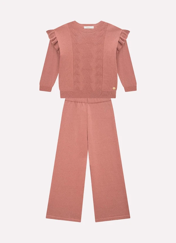 Milon - Conjunto Infantil Menina Tricot Rosa