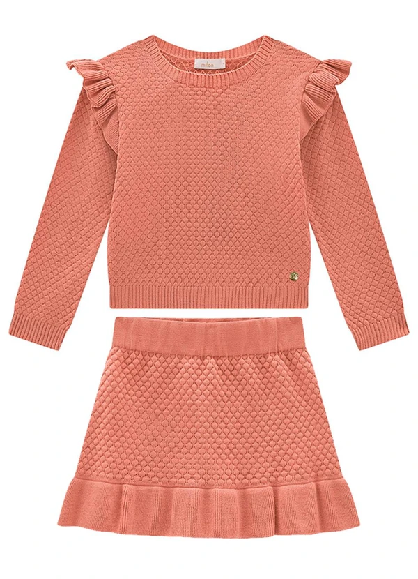 Milon - Conjunto Infantil Menina Tricot Rosa