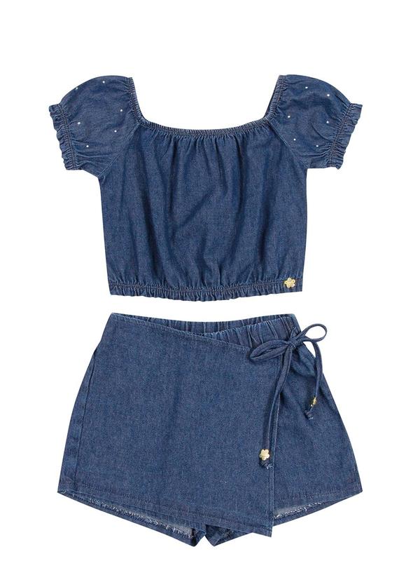 Conjunto Jeans Blusa e Shorts Azul Cativa