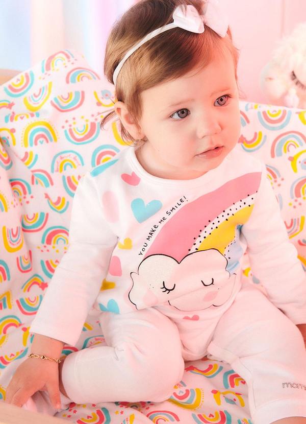 Momi - Conjunto Macacão e Manta Estampado Branco