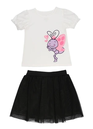 Galinha Pintadinha - Conjunto Meia Malha Saia Tule Branco/Preto - GALINHA PINTADINHA