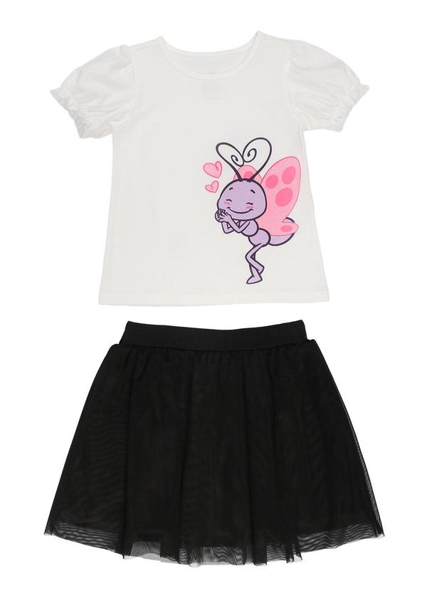 Galinha Pintadinha - Conjunto Meia Malha Saia Tule Branco/Preto