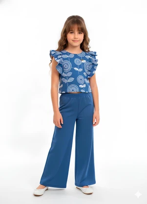 Amada - Cropped com Mangas de Babado Azul - AMADA