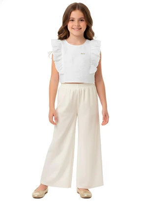 Amada - Cropped com Mangas de Babado Bege - AMADA