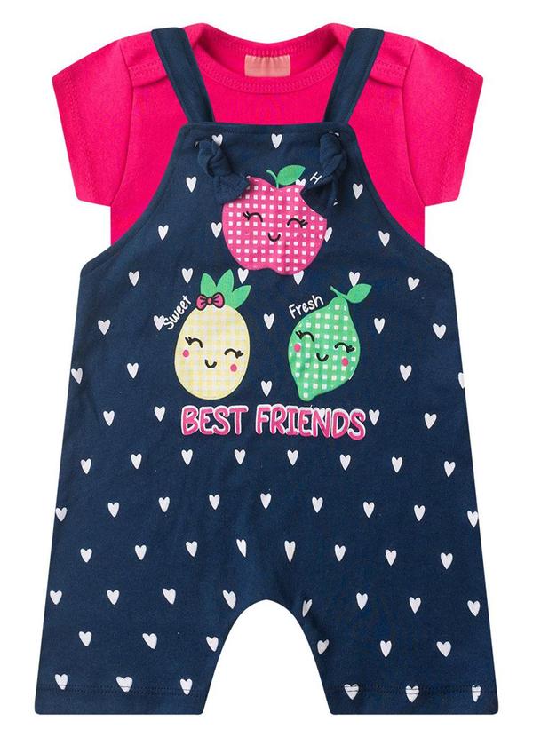 Rosa Azul - Jardineira + Body Bebê Menina Best Friends Azul