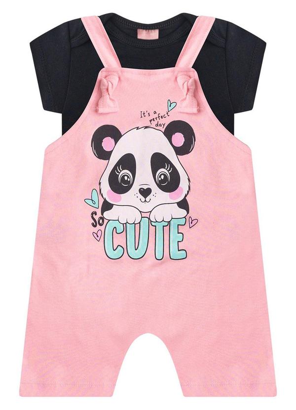 Rosa Azul - Jardineira + Body Bebê Menina Cute Rosa