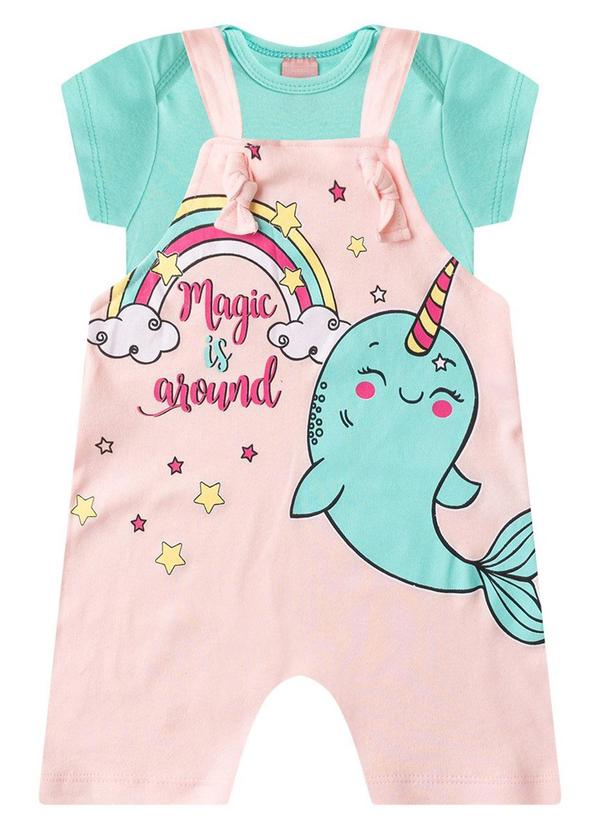 Rosa Azul - Jardineira + Body Bebê Menina Magic Perfume