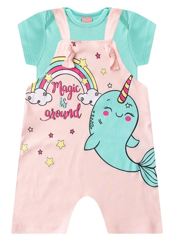 Rosa Azul - Jardineira + Body Bebê Menina Magic Perfume