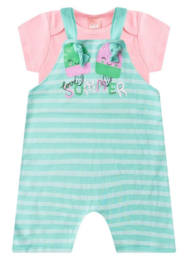 Rosa Azul - Jardineira + Body Bebê Menina Summer Acqua