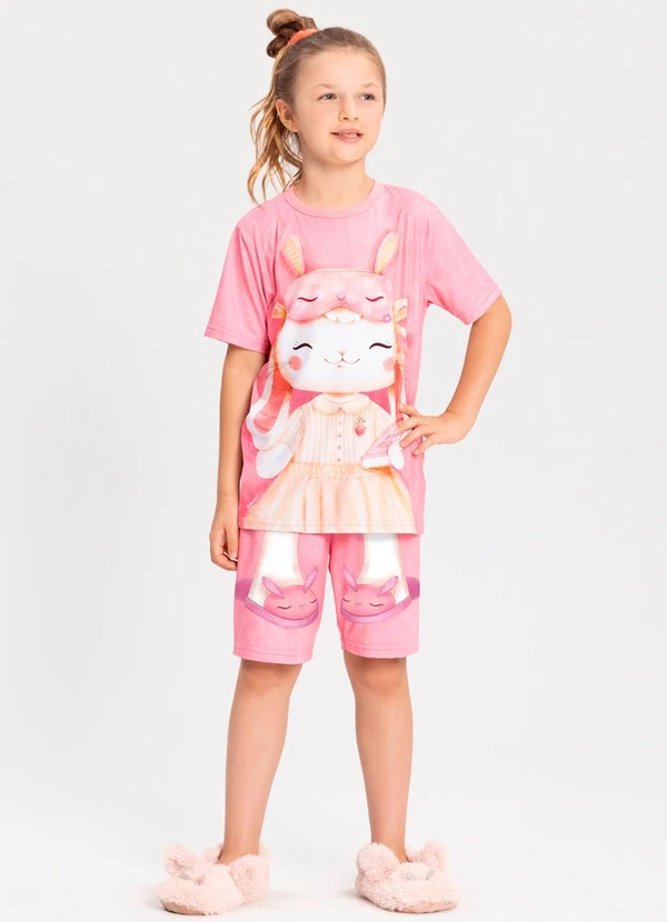 Alakazoo - Pijama Estampado com Camiseta e Shorts Rosa