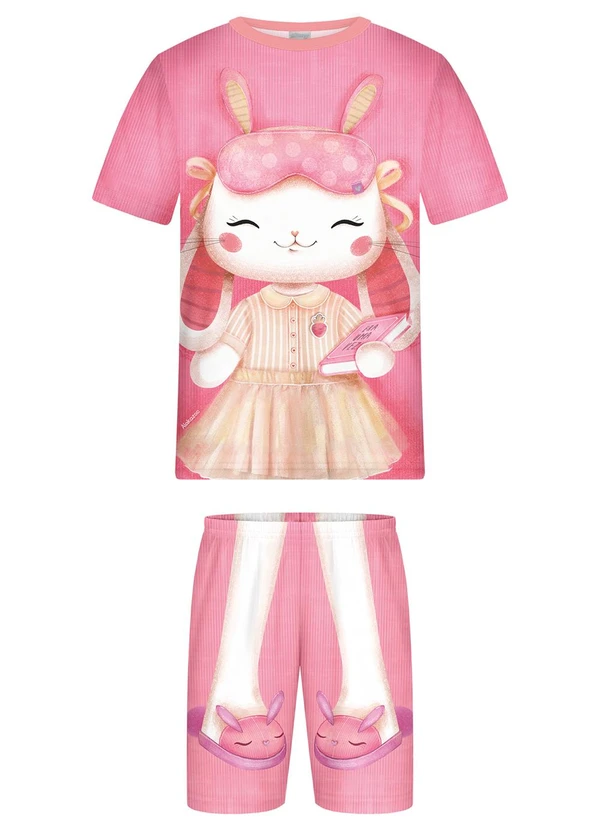Alakazoo - Pijama Estampado com Camiseta e Shorts Rosa 2