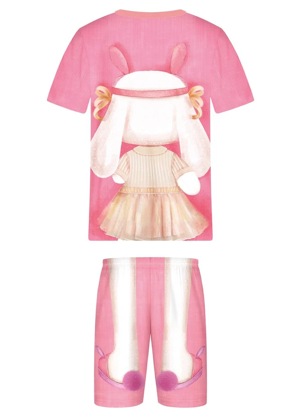 Alakazoo - Pijama Estampado com Camiseta e Shorts Rosa 3