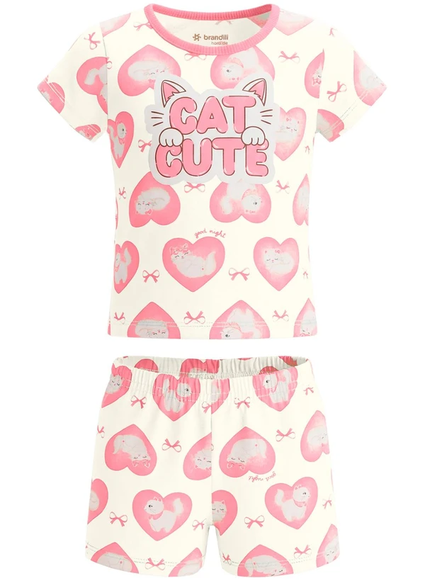 Brandili - Pijama Infantil Menina em Meia Malha de Gato