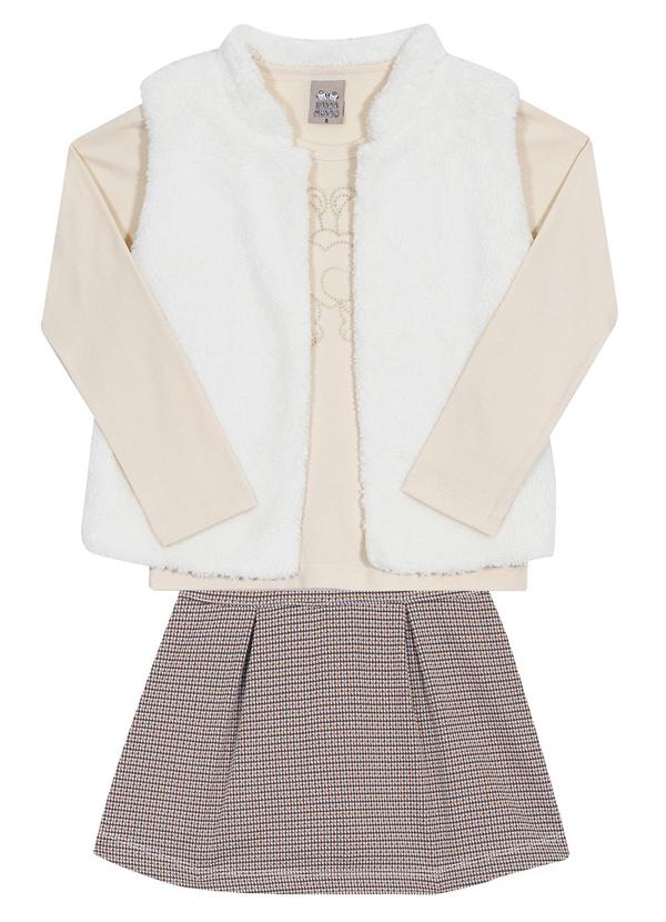 Randa Mundu - Trij Feminino Blusa/Colete Pelo/Shorts Saia Bege