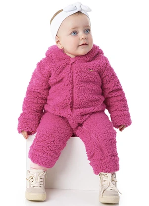 Marlan - Macacão Bebê Menina Pelo Sherpa Baby Rosa - MARLAN