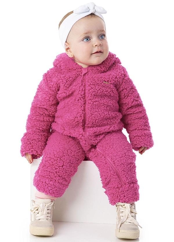 Marlan - Macacão Bebê Menina Pelo Sherpa Baby Rosa