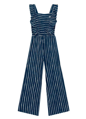 Brandili - Macacão Infantil Menina Listrado Azul - BRANDILI