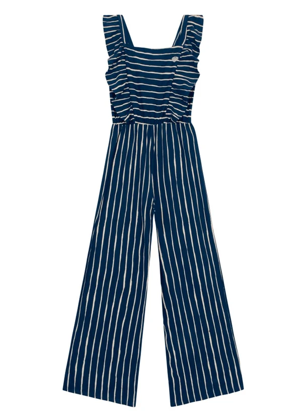 Brandili - Macacão Infantil Menina Listrado Azul