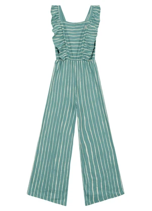 Brandili - Macacão Infantil Menina Listrado Verde - BRANDILI