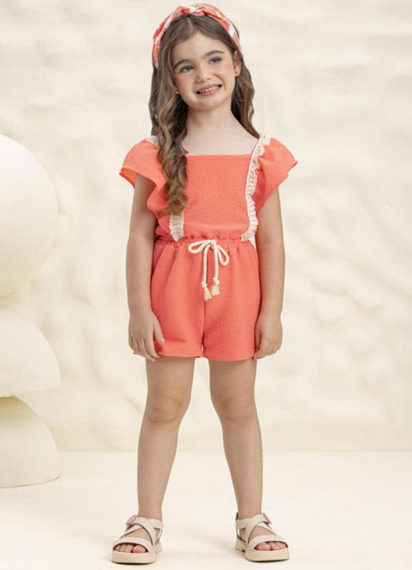 Milli e Nina - Macacão Infantil Meninatecido Sand Air Laranja