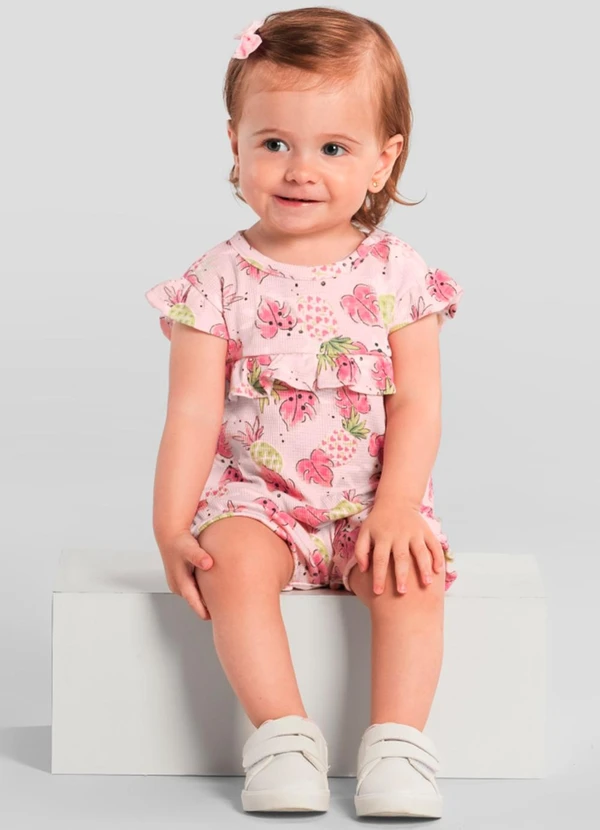 Brandili - Macaquinho Bebê Menina de Florzinhas Rosa