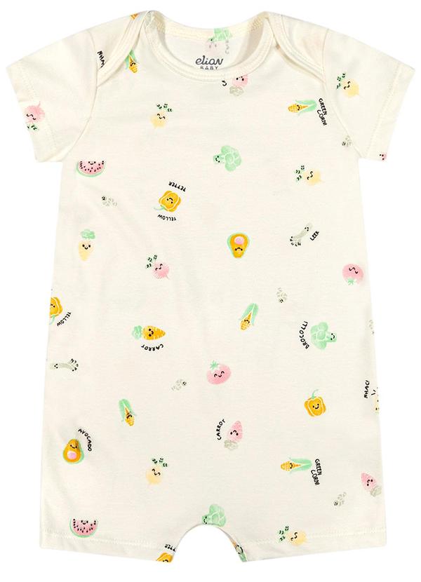 Elian - Macaquinho Bebê Menina Estampado Cotton Bege