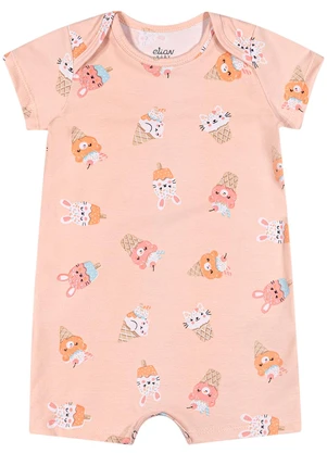 Elian - Macaquinho Bebê Menina Estampado Cotton Rosa - ELIAN