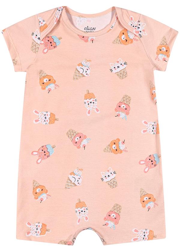 Elian - Macaquinho Bebê Menina Estampado Cotton Rosa