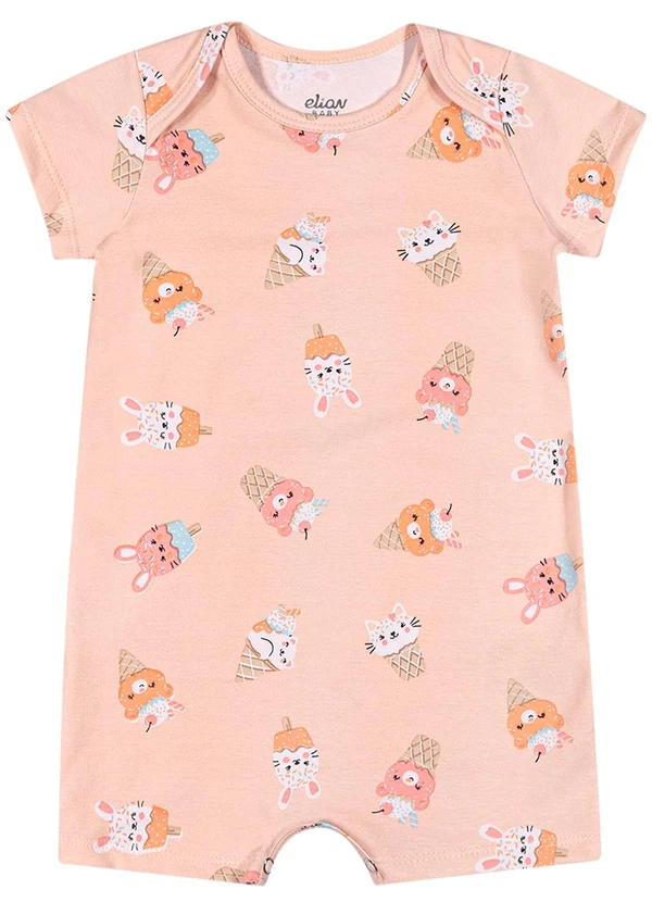 Elian - Macaquinho Bebê Menina Estampado Cotton Rosa 1