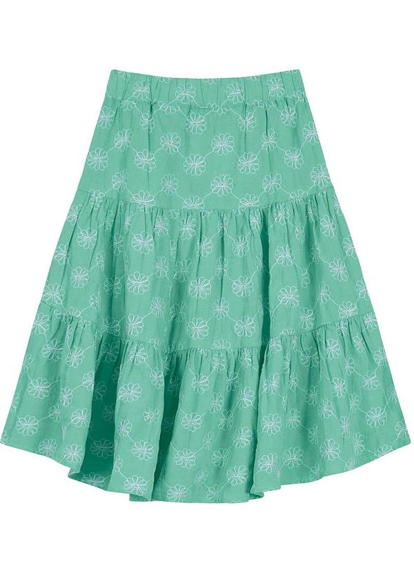 Carinhoso - Saia Mídi em Linho Bordado Verde 2