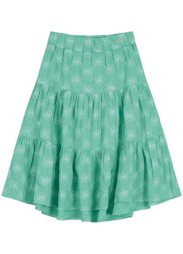 Carinhoso - Saia Mídi em Linho Bordado Verde 3