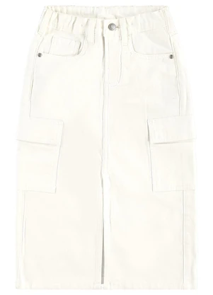 Carinhoso - Saia Midi Evasê em Sarja Bege - CARINHOSO