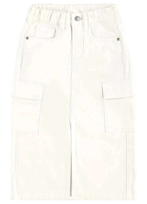 Carinhoso - Saia Midi Evasê em Sarja Bege